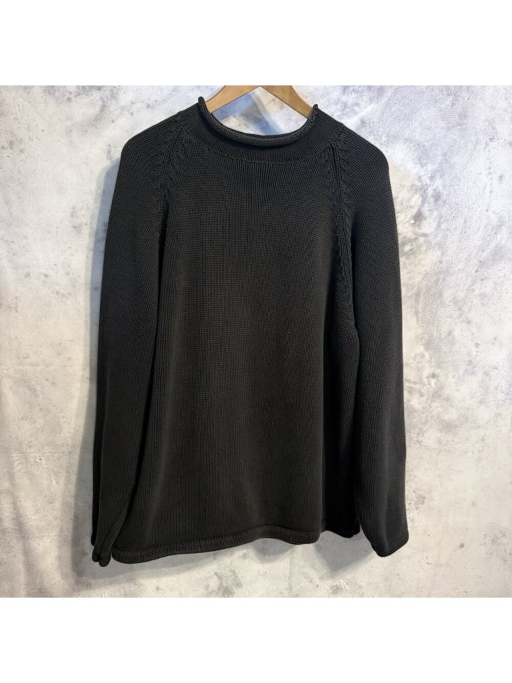 Vintage J Crew Knit Sweater Black Roll Collar Oarsman Fisherman Cotton Mens XL